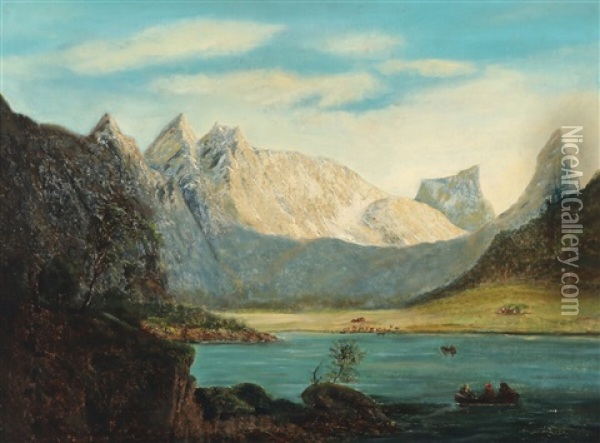 A Landscape, Presumably From The Alps Oil Painting - Julius Lange