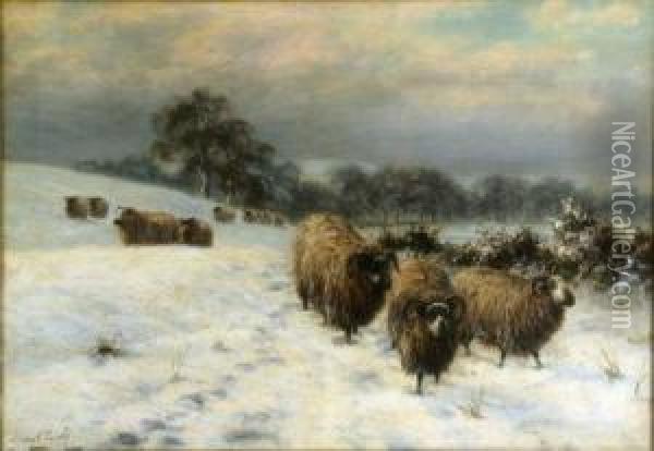 Sheep In Winter Oil Painting - Joseph Dixon Clark