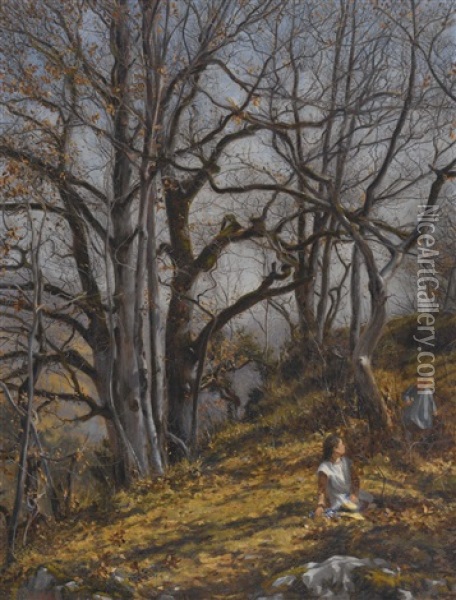 Sonniger Herbstwald Mit Spielenden Kindern Oil Painting - Pierre De Salis-Soglio