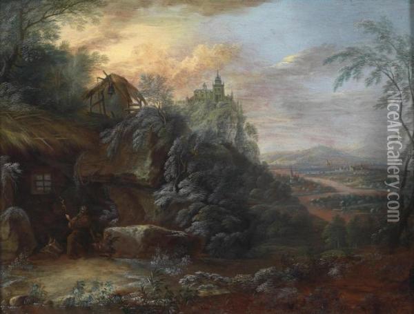 Two Landscapes Oil Painting - Maximilian Joseph Schinnagl