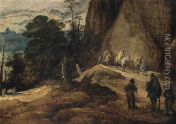 Gebirgslandschaft Mit Reitern Und Wanderern Oil Painting - Joos de Momper the Younger