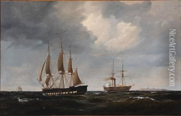 Seascape With Sailing Ships Oil Painting - Carl Julius Emil Olsen