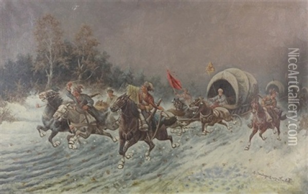 Sibirischer Goldtransport Oil Painting - Adolf (Constantin) Baumgartner-Stoiloff