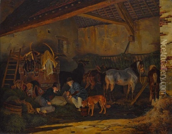 Im Pferdestall Oil Painting - Peter Heinrich Lambert Von Hess