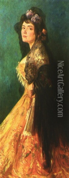 Portrait Einer Flamencotanzerin Oil Painting - Adolf Agost Barsy