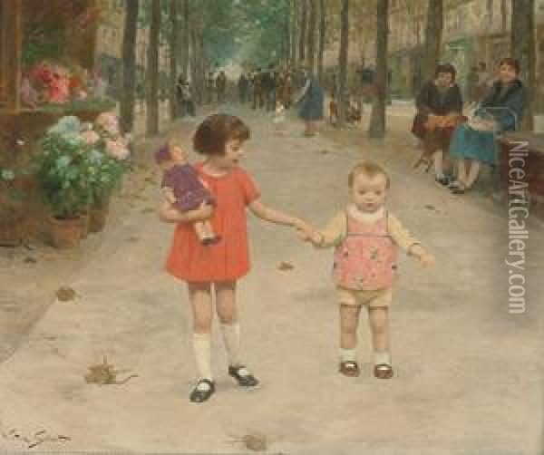First Steps Oil Painting - Victor-Gabriel Gilbert
