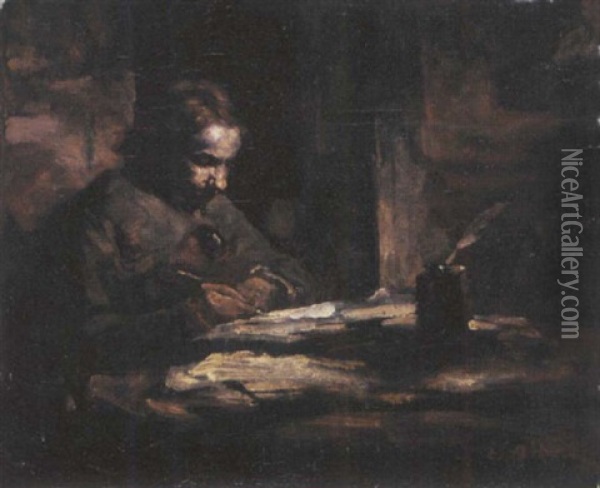 Portrait D'un Ecrivain Oil Painting - Theodule Ribot