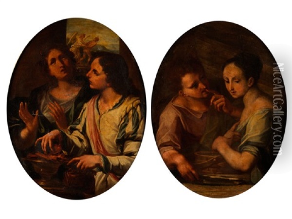 Halbbildnisse Zweier Jugendlicher Personen Im Deutungssinn Von Tugend-allegorien (pair) Oil Painting - Antonio Molinari