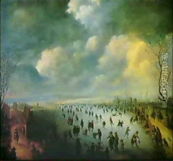 Eisvergnugen Oil Painting - Robert van den Hoecke