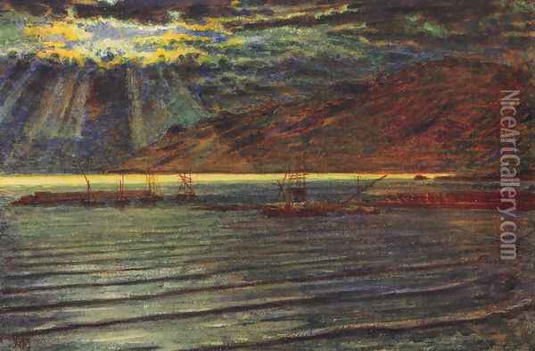 Fishingboats by Moonlight Oil Painting - William Holman Hunt