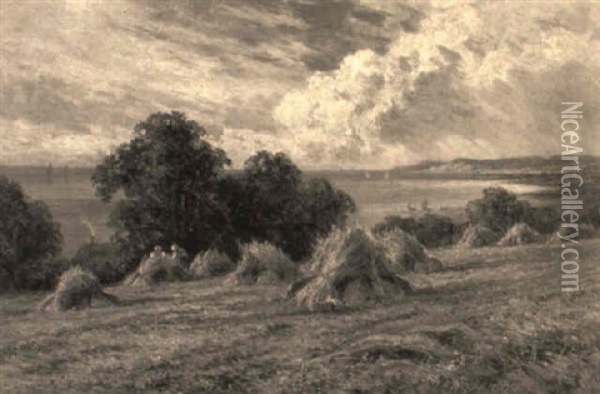 Harvest Time, Near Hastings, Sussex Oil Painting - Henry H. Parker