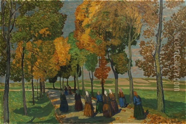 Weg Durch Eine Herbstliche Allee Oil Painting - Antonin Hudecek