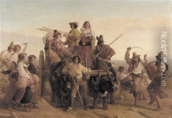 Ankunft Der Schnitter In Den Pontinischen Sumpfen Oil Painting - Leopold-Louis Robert