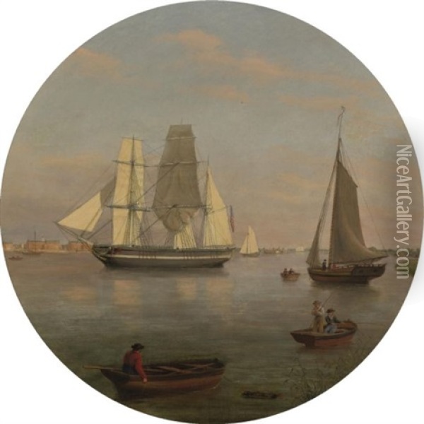View Of Annapolis, Maryland And The School Ship, "st. Mary" Oil Painting - Thomas Birch