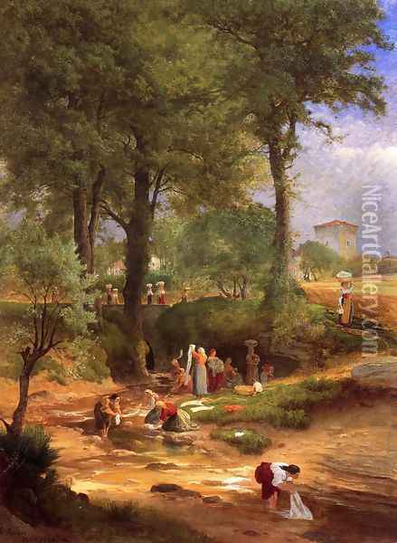 Washing Day near Perugia (or Italian Washerwomen) Oil Painting - George Inness