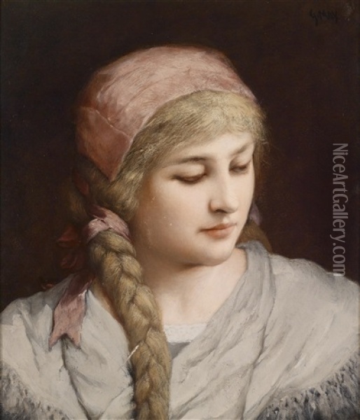 Portrait Einer Jungen Frau Mit Blondem Zopf Oil Painting - Gabriel von Max
