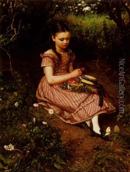 Pensive Girl With Flowers In Her Lap Oil Painting - Helmuth Dirckinck-Holmfeld