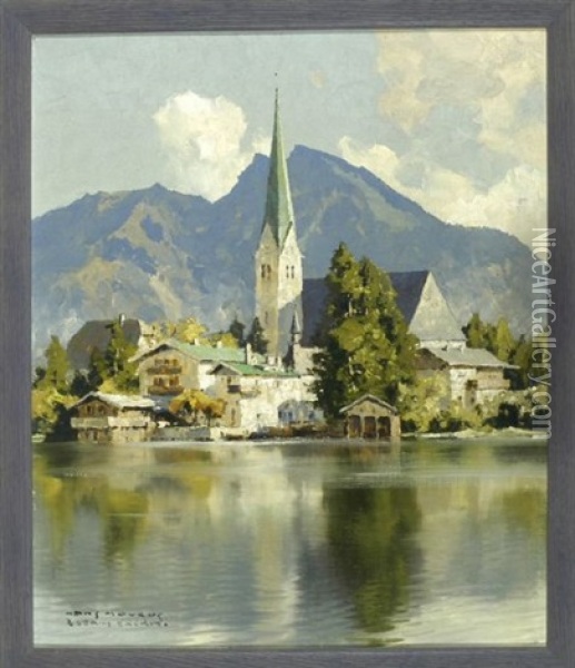 Stadtpartie Am Fluss Bei Egern Oil Painting - Hans Maurus