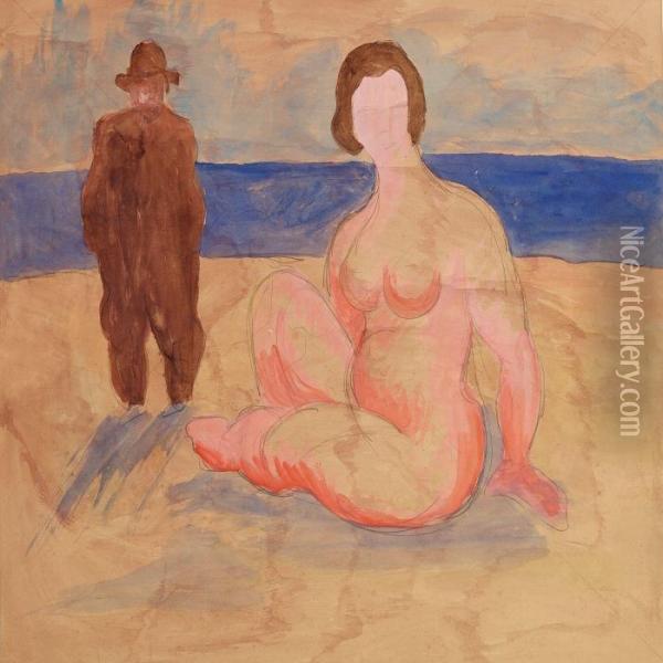 At The Beach Oil Painting - Robert Storm Petersen