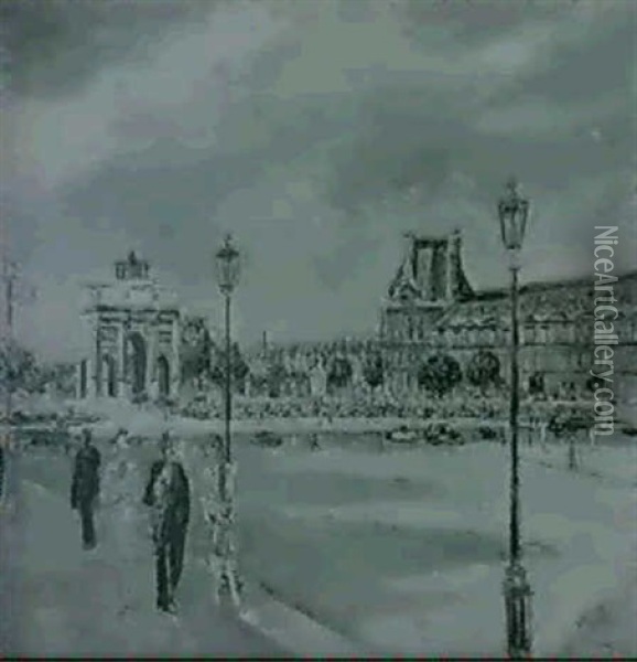 Paris, Le Louvre, Place Du Carrousel Oil Painting - Lucien Adrion