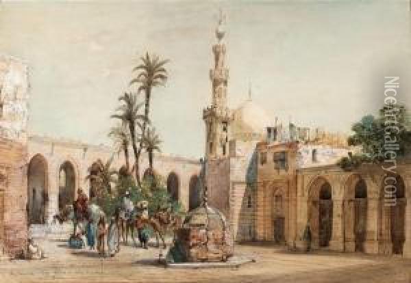 La Mosquee Du Sultan Barckouk Au Caire. Oil Painting - Louis Amable Crapelet