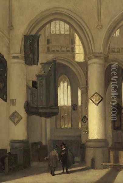 The interior of a church with townsfolk in the foreground Oil Painting - Emanuel de Witte