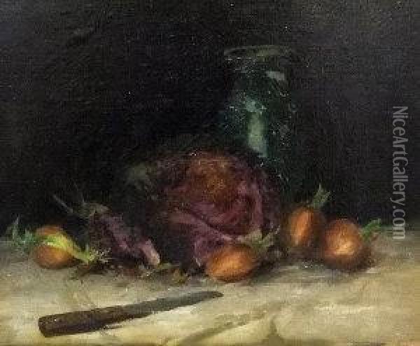 Still Life Of A Red Cabbage Oil Painting - Henrik Pap
