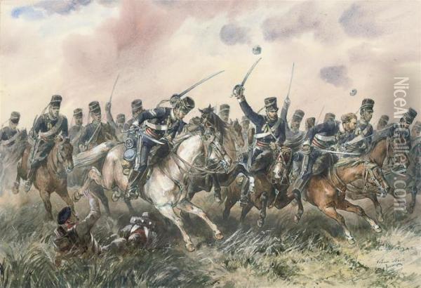 The Charge Of The Light Cavalry At Balaclava Oil Painting - Orlando Norie