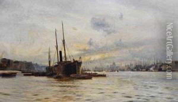 London From Rotherhithe Oil Painting - Charles William Wyllie
