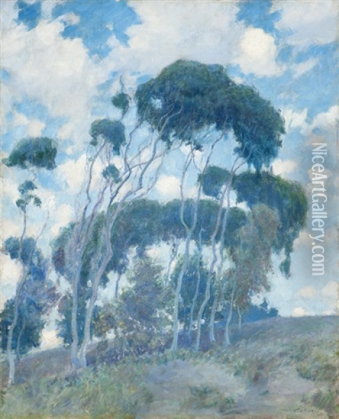 Windswept Trees, Laguna, Eucalyptus Trees Oil Painting - Guy Rose