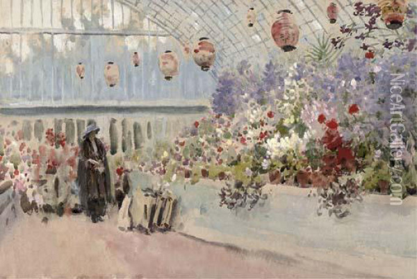 In The Conservatory Oil Painting - Alexander James Mavrogordato