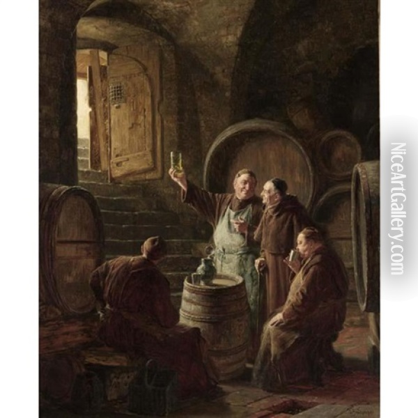 Tasting The Wine Oil Painting - Eduard von Gruetzner