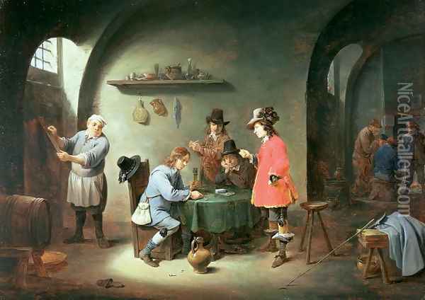 Gambling Scene at an Inn, late 1640s Oil Painting - David The Younger Teniers