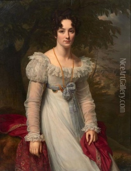Portrait Presume De Jenny Hoche, Comtesse Des Roys, Devant Un Chateau Oil Painting - Louis Hersent