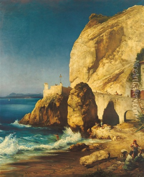 Uferstuck Auf Capri Mit Figurenstaffage Oil Painting - Albert Hertel