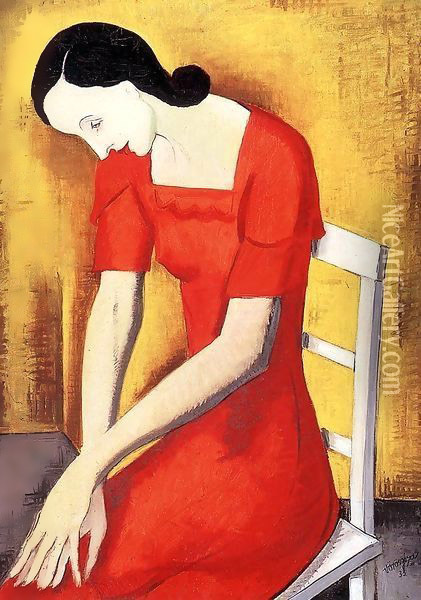 Woman in Red 1933 Oil Painting - George Loftus Noyes