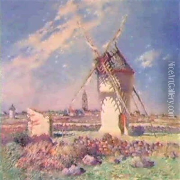 Moulins Aux Environs Du Bourg Du Batz Oil Painting - Ferdinand du Puigaudeau
