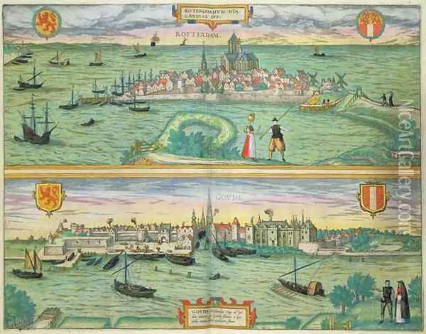 Map of Rotterdam and Gouda from Civitates Orbis Terrarum Oil Painting - Joris Hoefnagel