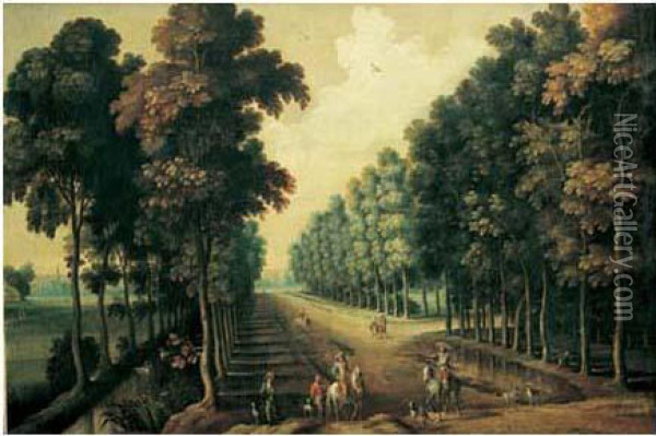 Cavaliers Dans Une Allee Bordee D'arbres Oil Painting - Jacques D Arthois