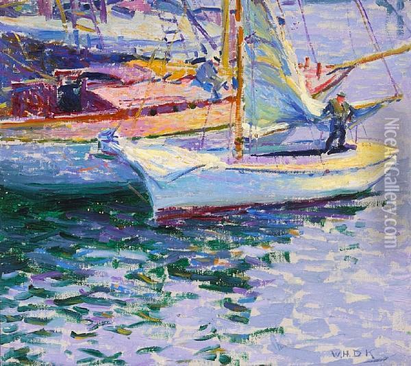 Boats At Rocky Neck, Gloucester, Massachusetts Oil Painting - William Henry Dethlef Koerner
