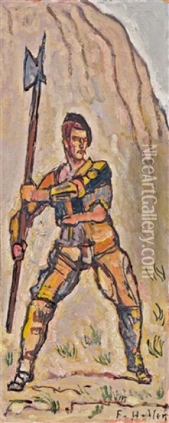 Krieger Mit Hellebarde Aus Der Ruckzug Von Marignano Oil Painting - Ferdinand Hodler