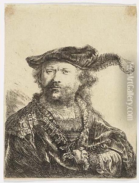Self-portait In A Velvet Cap With Plume Oil Painting - Rembrandt Van Rijn