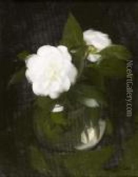 A Still Life Of White Camelias Oil Painting - James Stuart Park