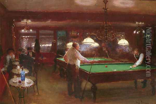 La Partie De Billard (A Game of Billiards) Oil Painting - Jean-Georges Beraud