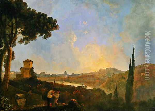 A View of the Tiber with Rome in the Distance, c.1770-80 Oil Painting - Richard Wilson