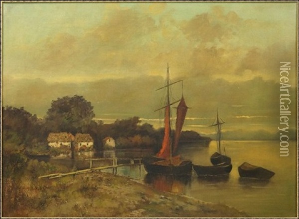 The Dock At Dusk Oil Painting - Karl Heffner