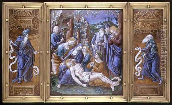Triptych the Lamentation, Daniel and St. Peter, painted in Limoges, France, 1538 Oil Painting - Pierre Raymond