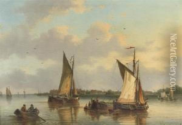 Sailing On A Calm Oil Painting - Johannes Hilverdink