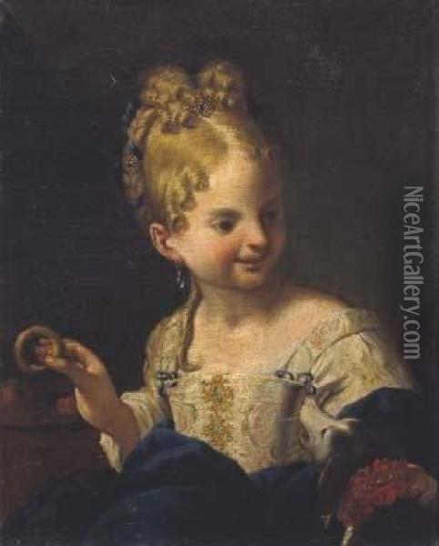 Ritratto Di Giovanetta Con Cagnolino Oil Painting - Niccolo Cassana