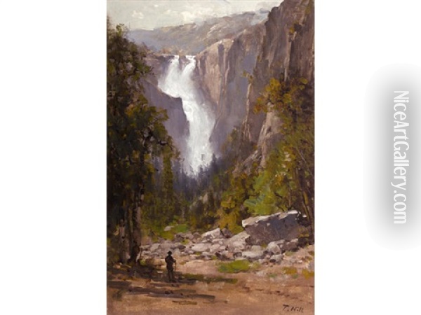 The Cascades, Yosemite Oil Painting - Thomas Hill